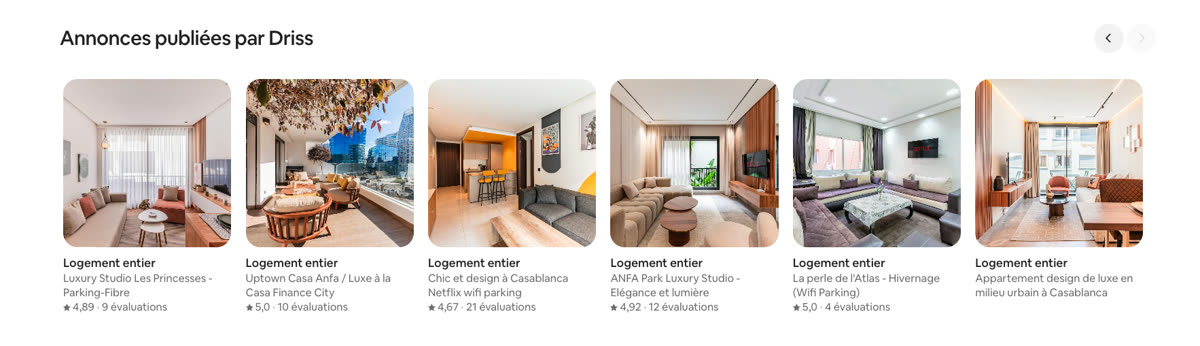 Annonces Airbnb publiées par Driss