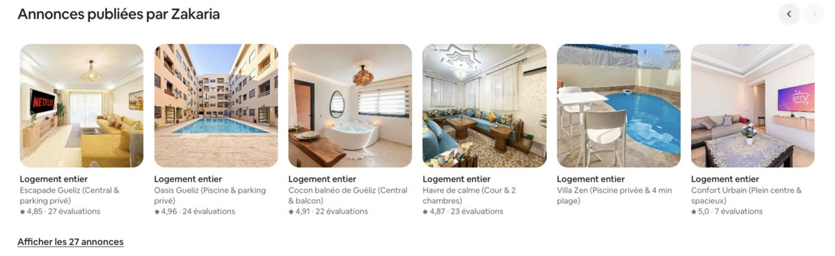 Annonces Airbnb publiées par Zakaria