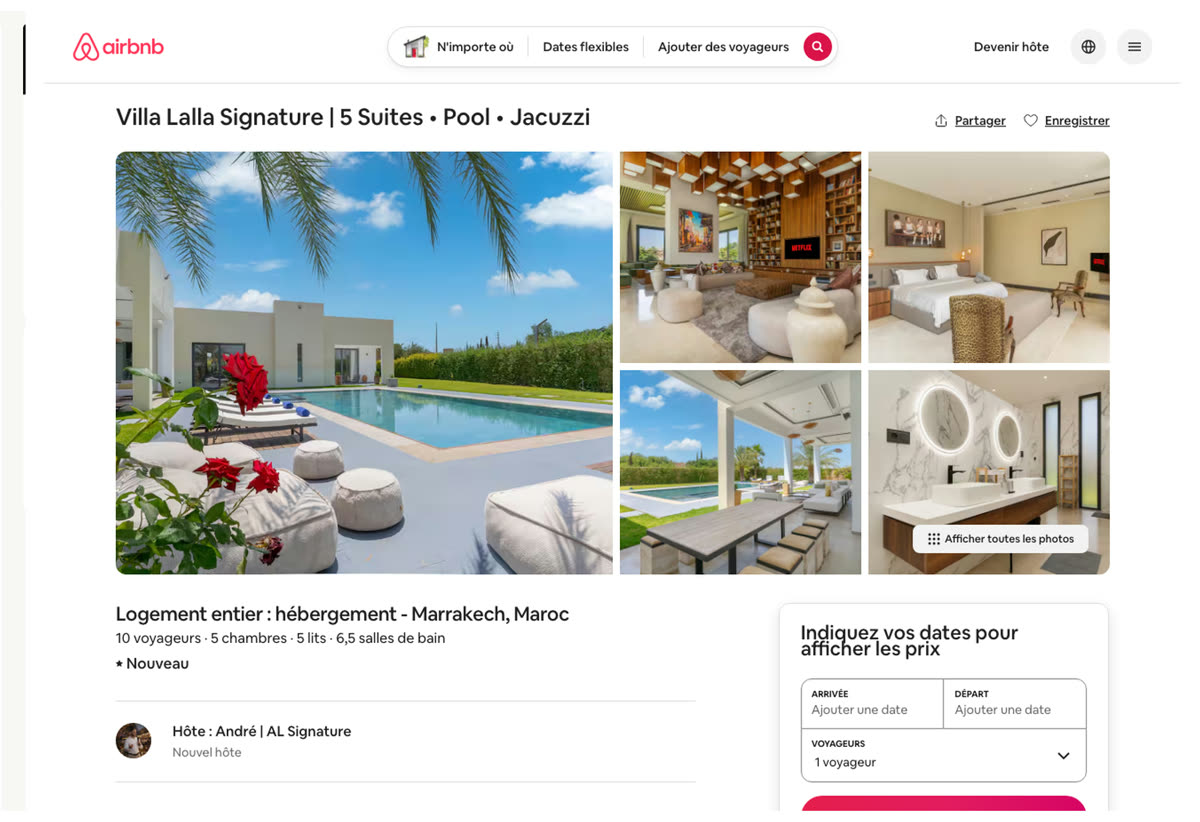 Villa mise en ligne sur Airbnb par André