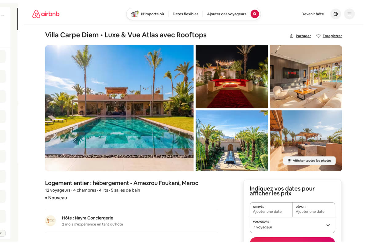Villa mise en ligne sur Airbnb par Khaoula