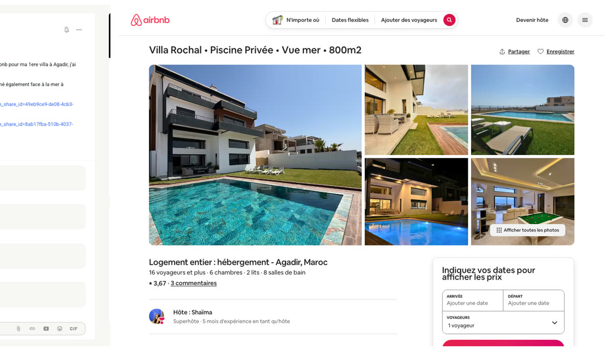 Villa mise en ligne sur Airbnb par Shaïma